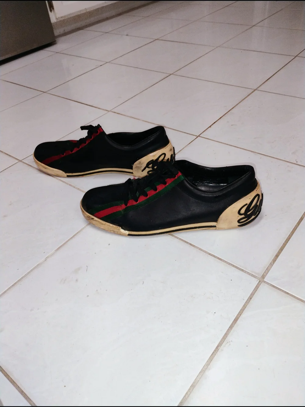 Gucci Boulevard Black Leather Web Strap Sneakers